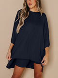 Full Size Round Neck Top and Skinny Shorts Set - Trendsi