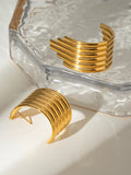 18K Gold-Plated Stainless Steel Ribbed Earrings - Trendsi