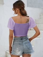 Drawstring Short Sleeve Crop Top - Trendsi