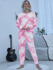 Tie-Dye Round Neck Top and Pants Lounge Set - Flyclothing LLC