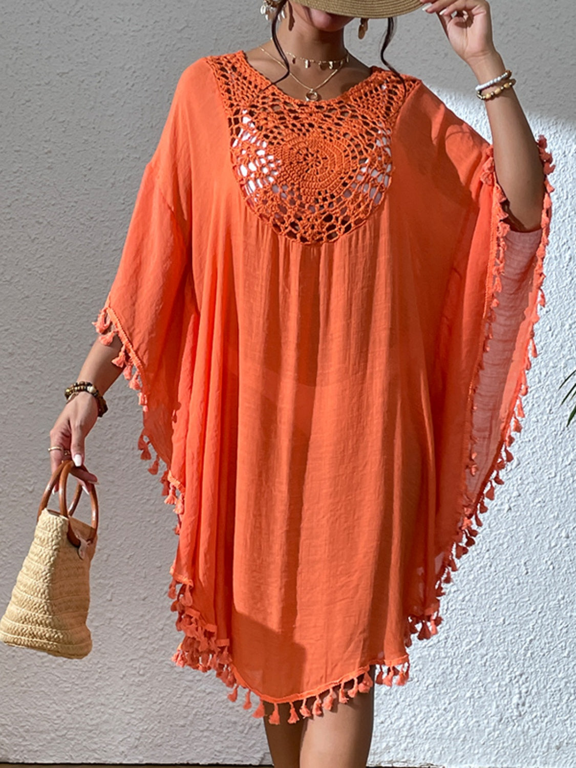 Tassel Cutout Scoop Neck Cover-Up Dress - Flyclothing LLC