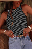 Cutout Striped Round Neck Tank - Flyclothing LLC