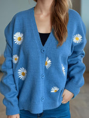 Daisy Button Up V-Neck Cardigan - Trendsi