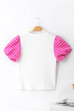 Houndstooth Round Neck Short Sleeve Blouse - Flyclothing LLC