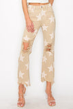 RISEN Full Size High Rise Star Printed Frayed Hem Jeans - Trendsi