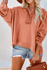 Quarter-Button Exposed Seam Dropped Shoulder Hoodie - Flyclothing LLC