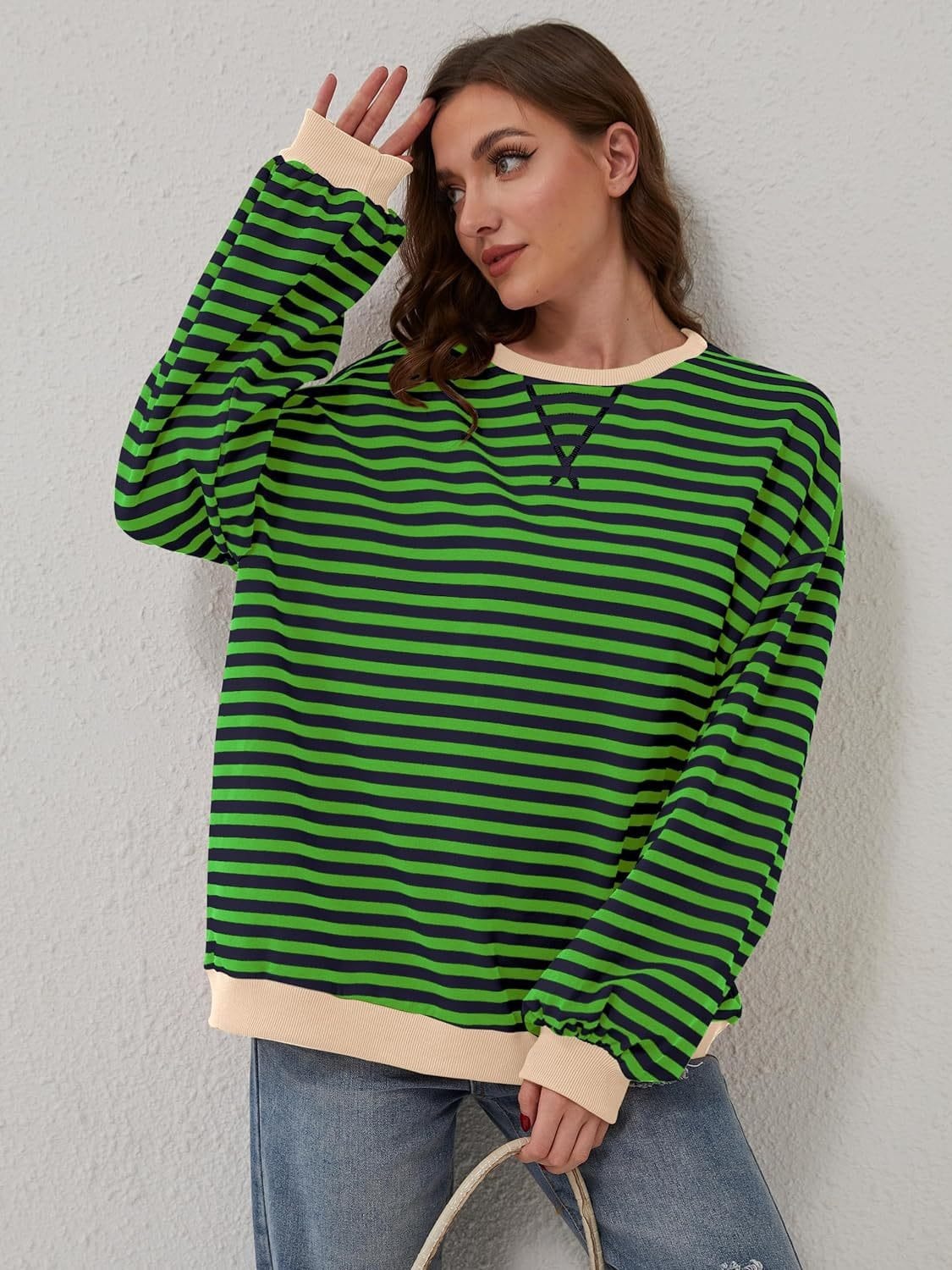 Contrast Striped Long Sleeve Sweatshirt - Trendsi