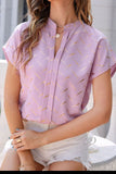 Printed Notched Short Sleeve Blouse - Flyclothing LLC