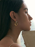 18K Gold-Plated Stainless Steel Contrast Asymmetrical  Earrings - Trendsi