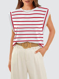 Striped Round Neck Cap Sleeve T-Shirt - Flyclothing LLC