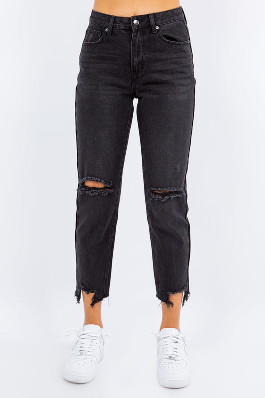 American Bazi High Waist Distressed Cropped Straight Jeans - Trendsi