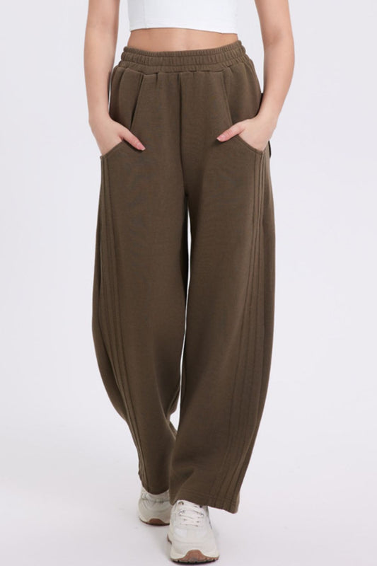 Basic Bae Elastic Waist Straight Leg Pants with Pockets - Trendsi