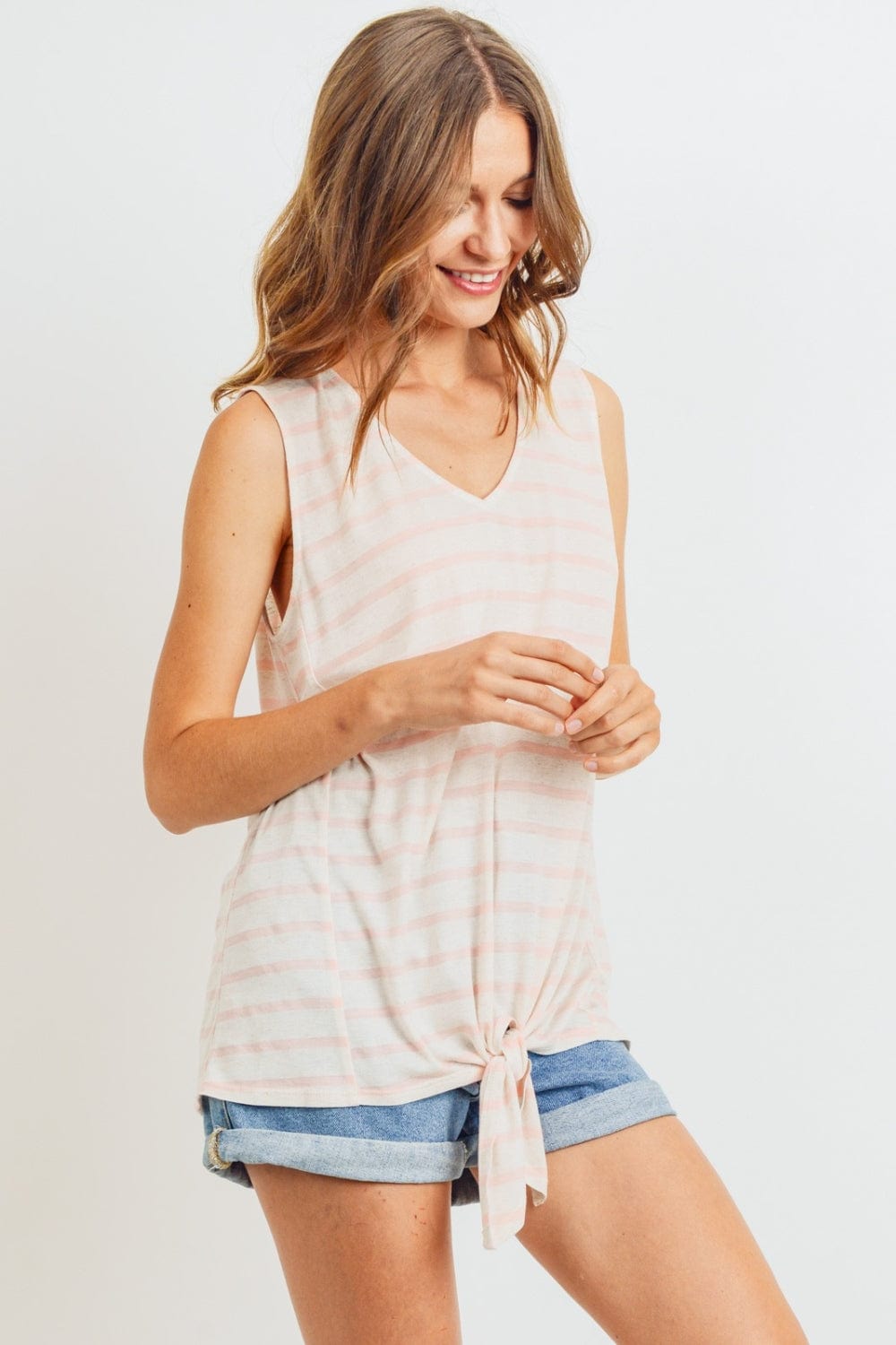 Cotton Bleu by Nu Label Sleeveless Front Tie Striped Top - Trendsi