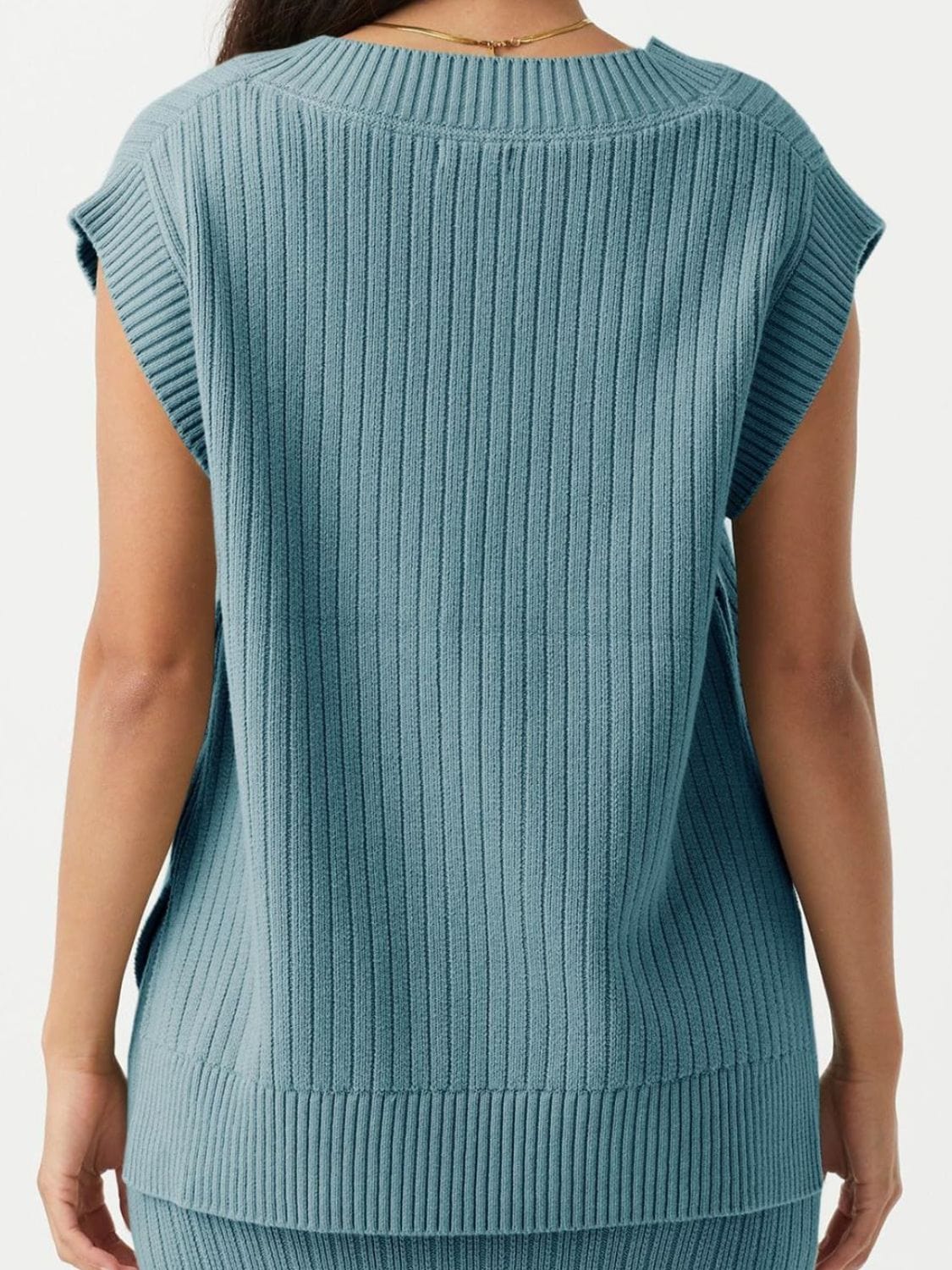 Mandy Ribbed V-Neck Sweater Vest - Trendsi