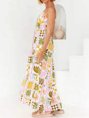 Cutout Printed Square Neck Maxi Cami Dress