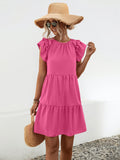 Ruffled Round Neck Cap Sleeve Mini Dress - Flyclothing LLC