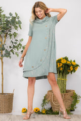 Celeste Full Size Decor Button Short Sleeve Dress with Pockets - Trendsi