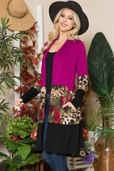 Celeste Full Size Color Block Open Front Cardigan - Trendsi