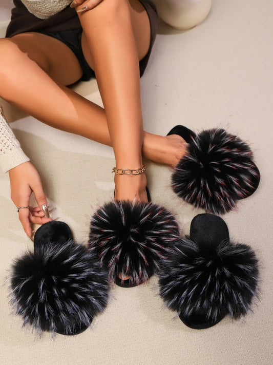 Fuzzy Open Toe Flat Sandals