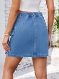 Pocketed Buttoned Denim Skirt Trendsi