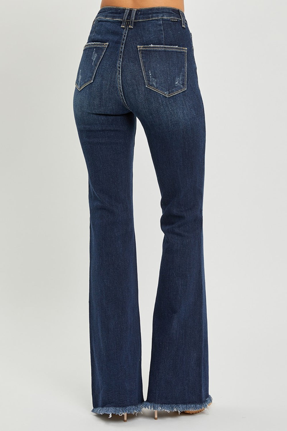 RISEN High Waist Raw Hem Flare Jeans - Flyclothing LLC