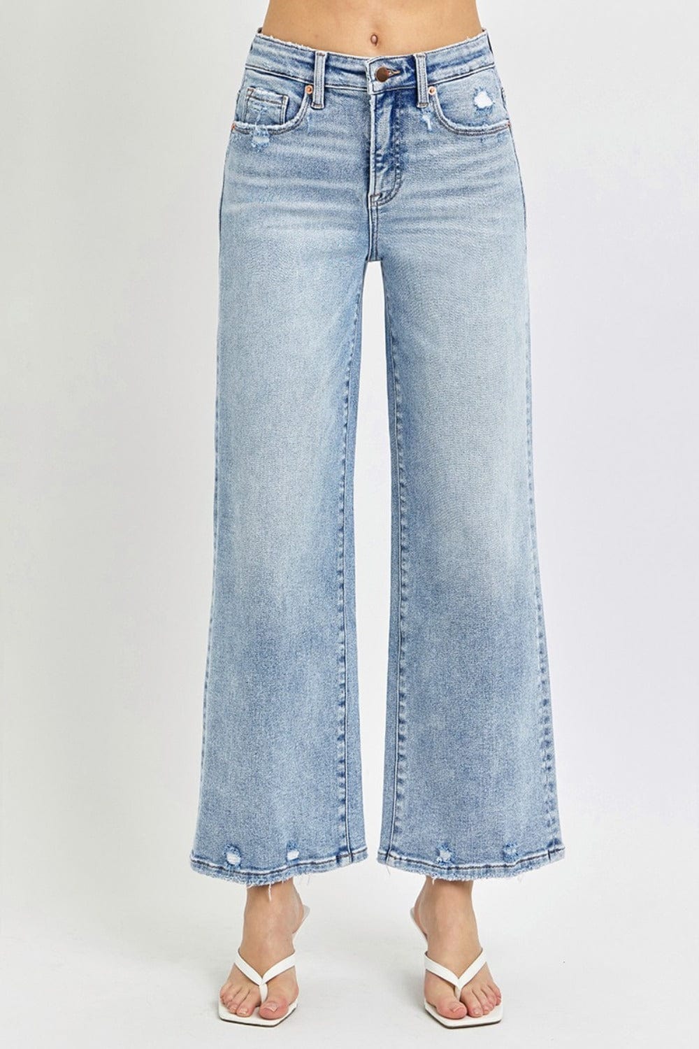 RISEN Full Size Tummy Control High Rise Crop Wide Leg Jeans - Trendsi