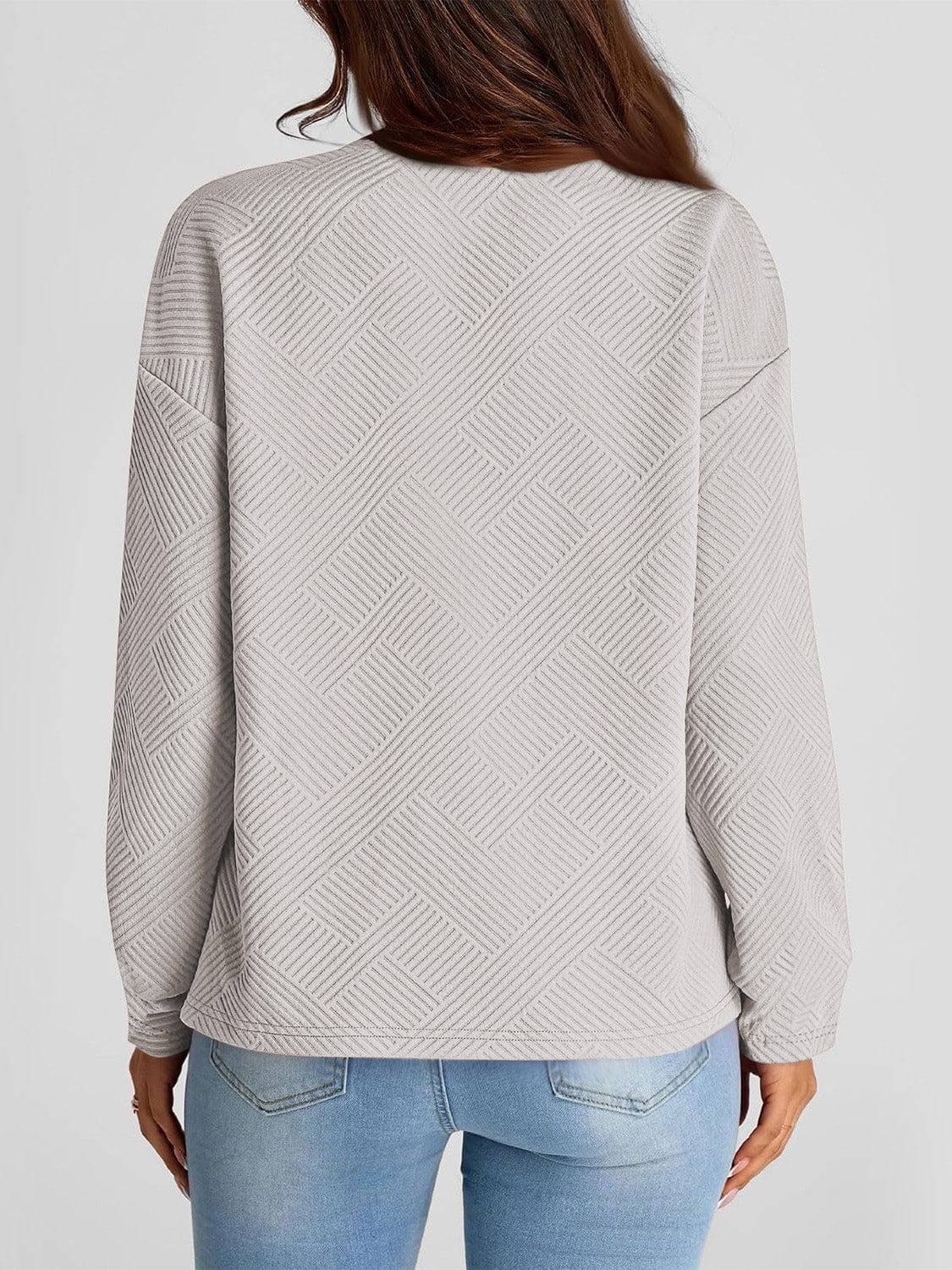 Full Size Texture Round Neck Long Sleeve Sweatshirt - Trendsi