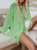 Double Take Openwork Tassel Hem Long Sleeve Knit Cover Up - Flyclothing LLC