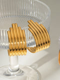 18K Gold-Plated Stainless Steel Ribbed Earrings - Trendsi