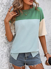 Color Block Round Neck Half Sleeve T-Shirt - Trendsi