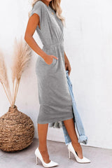 Pocketed Round Neck Cap Sleeve Dress Trendsi