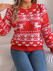 Christmas Element Round Neck Long Sleeve Sweater - Trendsi