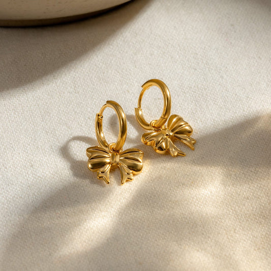 18K Gold-Plated Bow Earrings - Trendsi