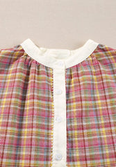 Mulit-Color Plaid Round Neck Long Sleeve Blouse - Trendsi