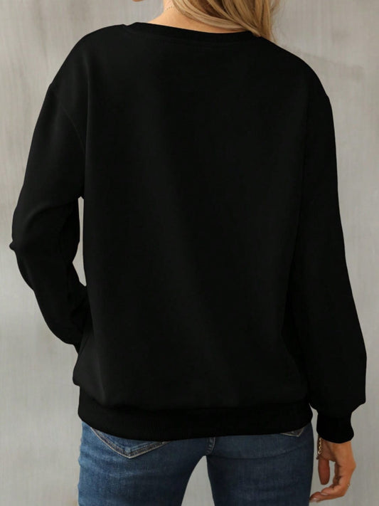 Graphic Round Neck Long Sleeve Sweatshirt - Trendsi