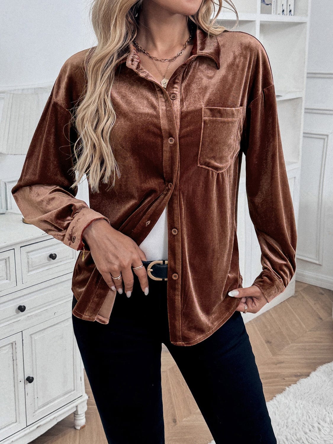 Button Up Long Sleeve Shirt - Trendsi