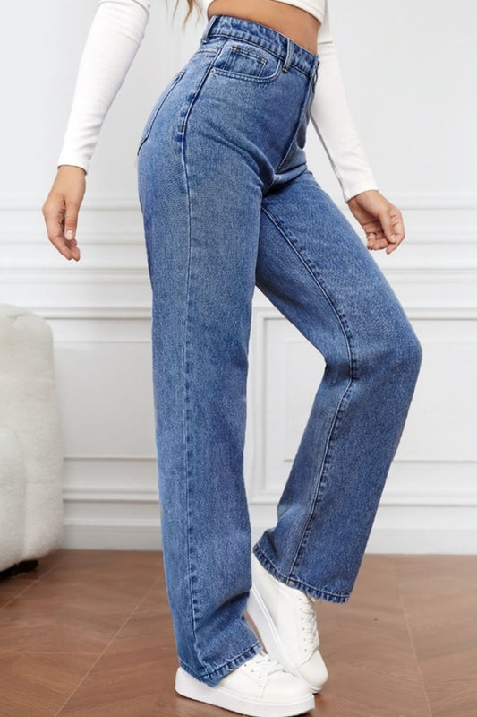 High Waist Straight Jeans - Flyclothing LLC