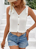 Decorative Button Tied V-Neck Tank - Flyclothing LLC