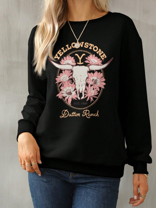 Graphic Round Neck Long Sleeve Sweatshirt - Trendsi