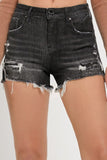 RISEN Full Size Mid Rise Raw Hem Denim Shorts - Trendsi