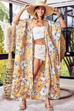 BiBi Floral Side Slit Longline Cardigan - Trendsi