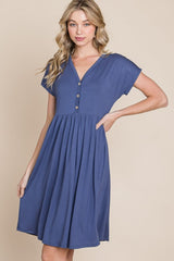 BOMBOM V-Neck Short Sleeve Dress - Trendsi