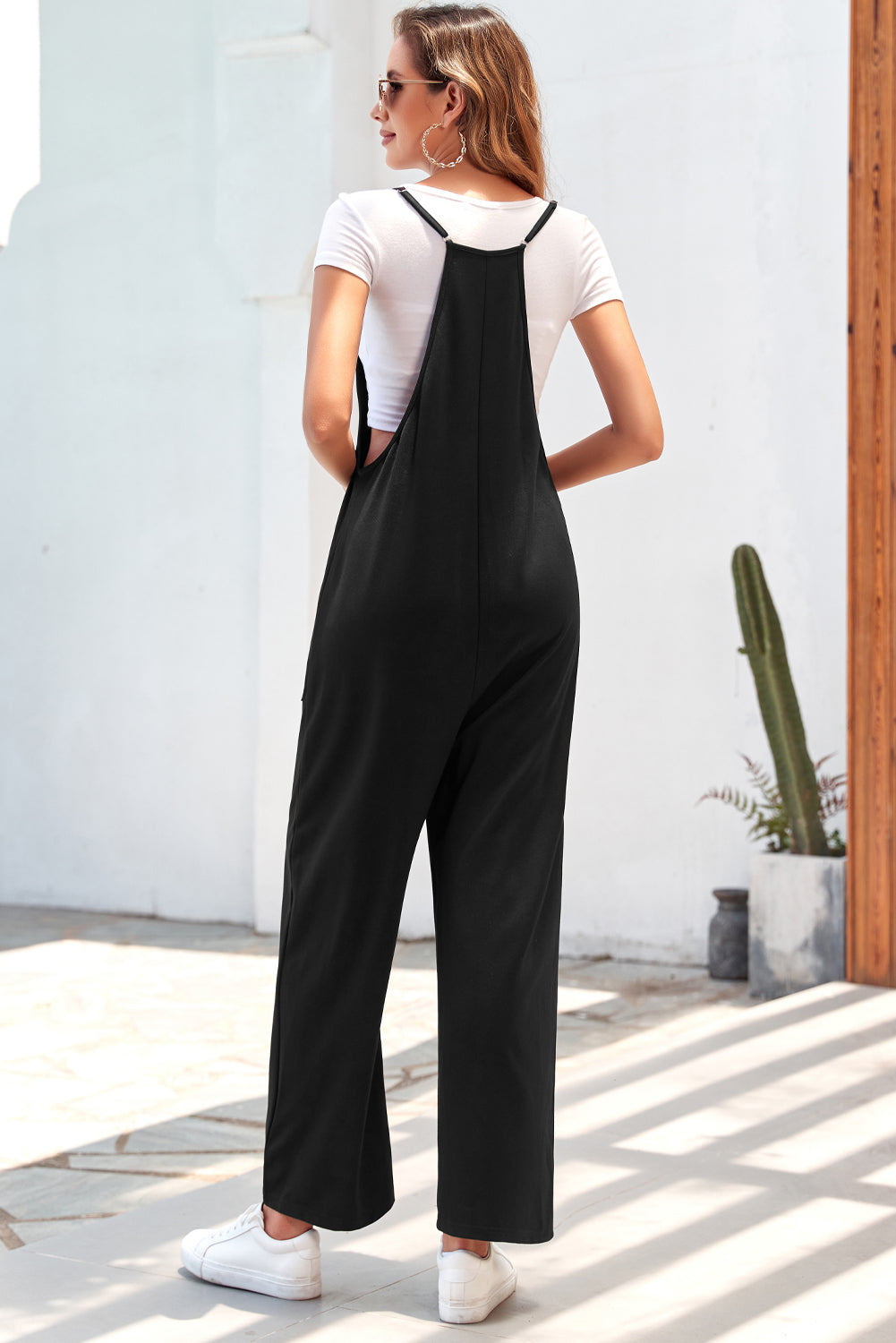 Pocketed Spaghetti Strap Wide Leg Jumpsuit - Flyclothing LLC