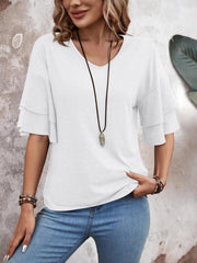 V-Neck Half Sleeve Blouse Trendsi