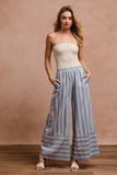 BiBi Striped Wide Leg Pants with Pockets - Trendsi