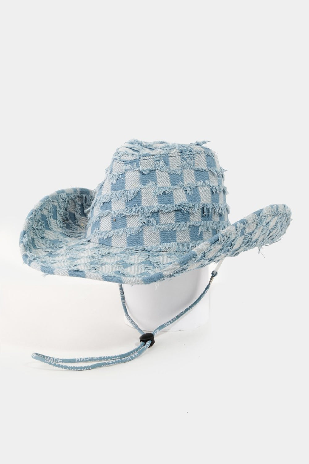 Fame Checkered Fringe Denim Cowboy Hat - Flyclothing LLC