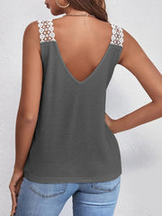 Lace Detail Waffle-Knit V-Neck Tank - Trendsi