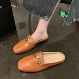 PU Leather Square Toe Flat Loafers - Flyclothing LLC