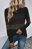 Striped Round Neck Long Sleeve T-Shirt - Flyclothing LLC