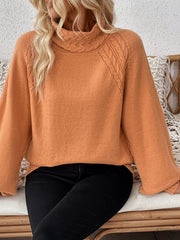 Cable-Knit Turtleneck Long Sleeve Sweater - Trendsi